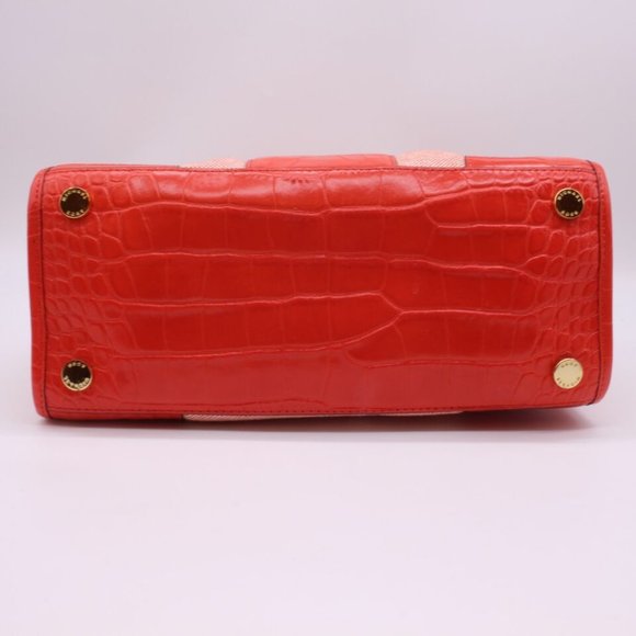 Michael Kors Bowling SATCHEL Shoulder Bag Purse Red Embossed Leather - Picture 4 of 13